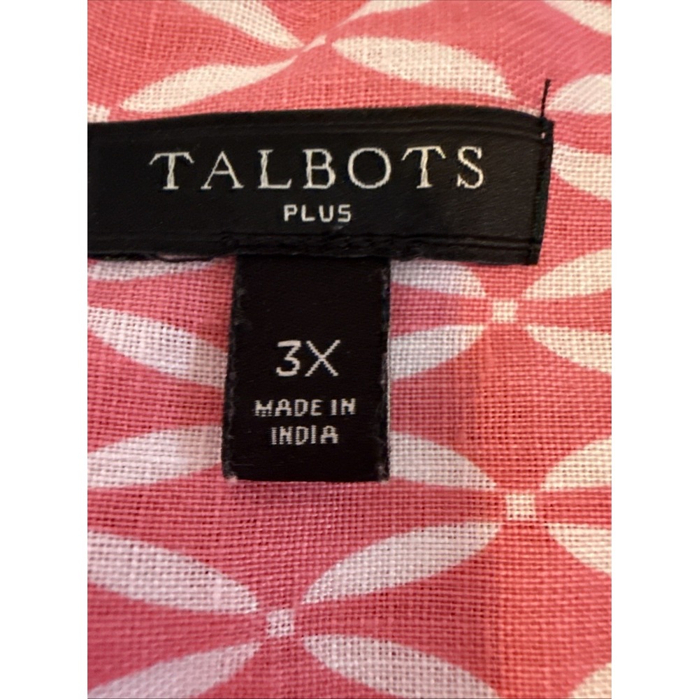 Talbots 3X Linen Pink Peach Natural Beach Tunic Blouse V Neckline Rolled Sleeves - Picture 5 of 9